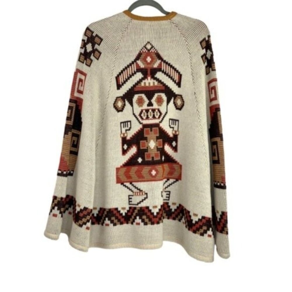 Vintage Knit 1970’s Latin Poncho Button Front Aztec Cape - Picture 2 of 7